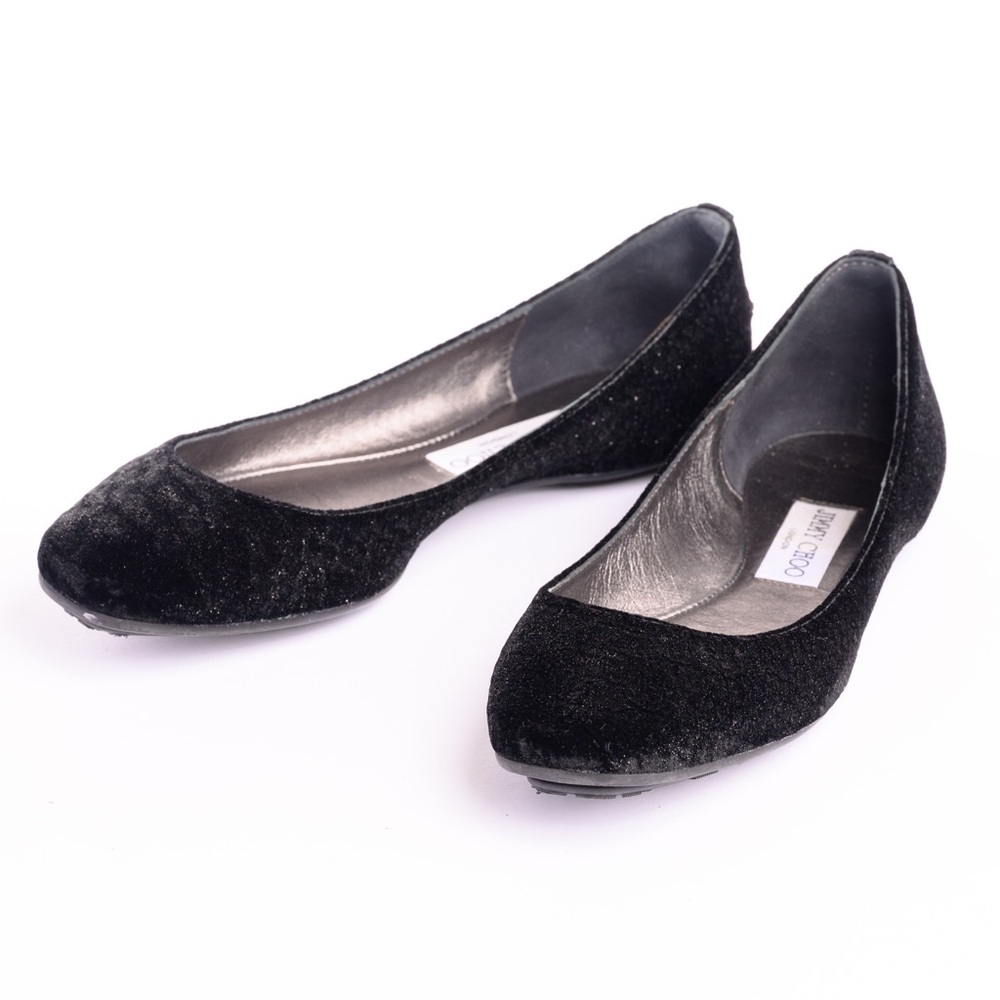 Jimmy Choo Women’s Flats - Black Snake Print Fabric with Accent Badge